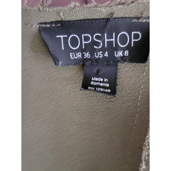 Topshop Womens Raw Edge Sleeveless V-Neck Top US 4 Olive Green - Picture 3 of 5